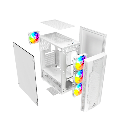 Корпус Wintek Star JX188-2-W TG, ITX/ATX, USB1*3.0/2*2.0, HD-Aud+Mic, 0,5mm, 4*ARGB fan+contr, белый