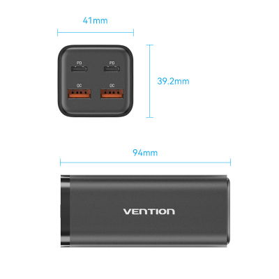 Зарядный блок Vention FBSBG-EU <4-Port USB (C + C + A + A) GaN Charger (100W/100W/18W/18W) EU-Plug>