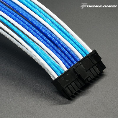 Комплект кабелей удлинителей БП + фиксатор кабеля (голубой/белый)