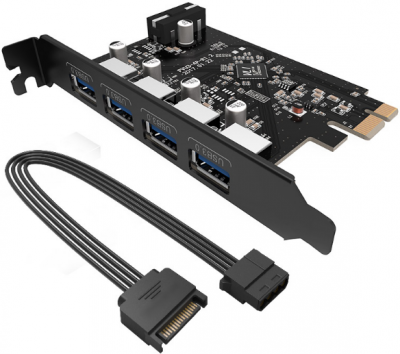 Карта расширения USB PCI-E ORICO PVU3-4P-V1 <USB3.0 Тип-A * 4, PCI-E, BLACK> Карта расширения USB PCI-E ORICO PVU3-4P-V1 <USB3.0 Тип-A * 4, PCI-E, BLACK>
