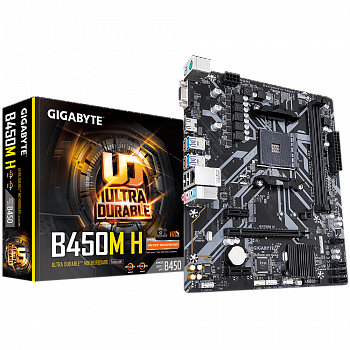 Материнская плата AM4 Gigabyte B450M H <2xDDR4 4xSATA D-Sub HDMI RAID M.2 mATX>