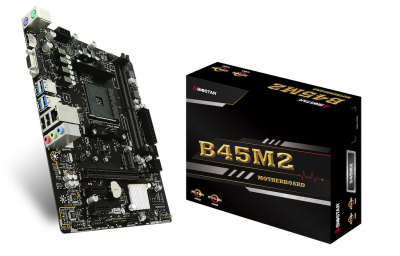 Материнская плата AM4 Biostar B45M2 B350 <mATX, 2xDDR4, VGA, HDMI, M.2 PCIe, USB2.0 F4/R2, USB3.0>