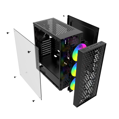 Корпус Wintek Mirage G48, ATX/Micro ATX, USB 1*3.0/2*2.0, HD-Audio+Mic, 0,5 mm, 3*12cm ARGB+controll