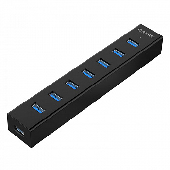 USB Хаб ORICO H7013-U3-AD-EU-BK-BP <USB3.0x7, DC, Cable 1m, 5V2A, BLACK, 187*32*23mm>