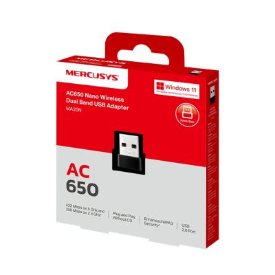 Сетевой адаптер беспроводной USB AC 650 Mercusys MA20N