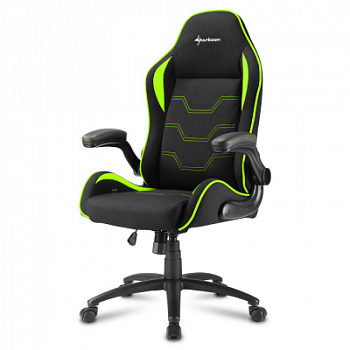 Игровое кресло Sharkoon Elbrus 1 Black/Green <Ткань, Газлифт 4, Откидной подлокотник>