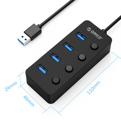 USB Хаб ORICO W9PH4-U3-V1-BK-Pro <USB3.0x4, ON/OFF включатели, BLACK>