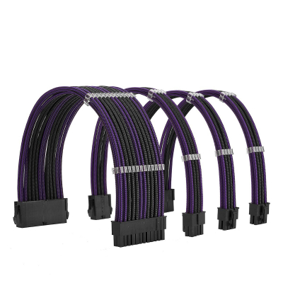 Комплект кабелей удлинителей БП + фиксатор кабеля (фиолетовый/черный)