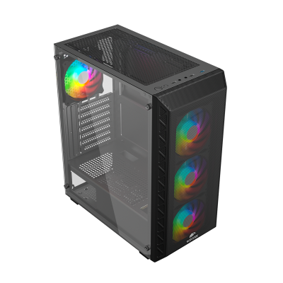 Корпус Wintek Mars PS195-6-M-B TG, ATX/Micro ATX, USB 1*3.0/2*2.0, 0,45mm, 4*12cm ARGB fan, Black