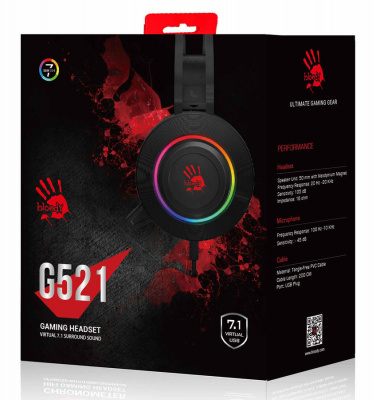 Наушники+микрофон игровые Bloody G521 <USB, 20Hz-20kHz, 32Om, 105dB, 1.8m>