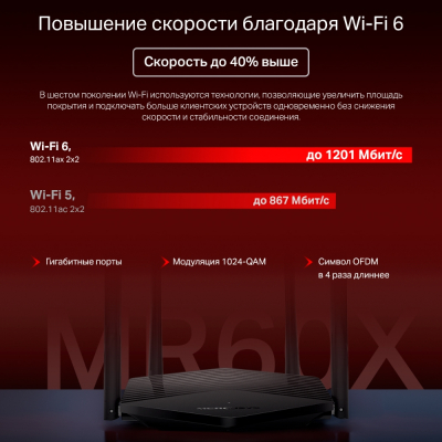 Маршрутизатор беспроводной AX1500 GbE Mercusys MR60X Wi-Fi 6