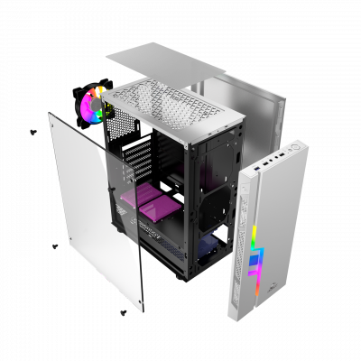 Корпус Wintek Light JX188-7-W TG, ATX/Micro ATX, USB 1*3.0/2*2.0, HD-Audio+Mic, 0,5 mm, 1*12cm fRGB 
