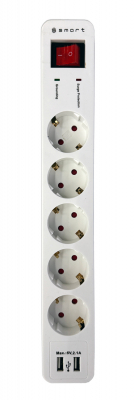 Сетевой фильтр S SMART SM-G5WU-5M ϟ <XH-GDU05K, белый, 16А, 5роз, 5м, EU, 2*USB>