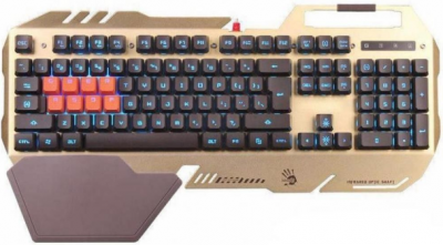 Игровая клавиатура Bloody B418-Golden, частично механическая, оптические свичи