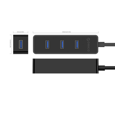 USB Хаб ORICO W5PH4-U3-V1-BK-BP <USB3.0x4, Cable 30cm, 105*33*24mm, BLACK>