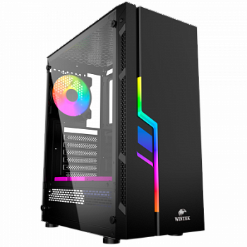 Корпус Wintek Light JX188-7-B TG, ATX/Micro ATX,USB 1*3.0/2*2.0, HD-Audio+Mic, 0,5 mm, 1*12cm fRGB 