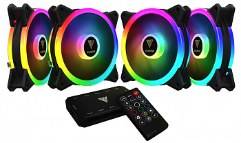 Вентилятор для корпуса GAMDIAS AEOLUS M2-1204R RGB <120mm*4шт, контроллер, пульт>