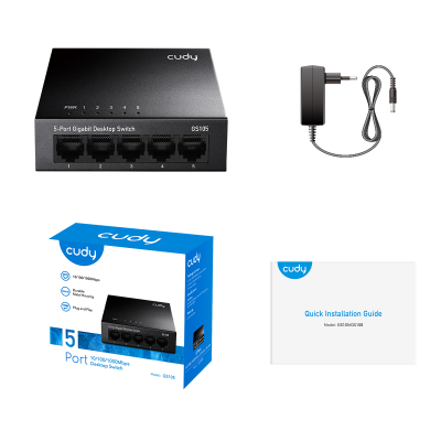 Коммутатор гигабитный  5-портовый CUDY GS105 <10/100/1000 Mbps, Металлический корпус>