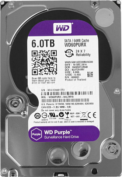 Жесткий диск HDD 6Tb Western Digital Purple, SATA-III, 3,5 IntelliPower 64MB (WD60PURZ)