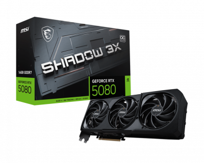 Видеокарта MSI GeForce RTX 5080 16G SHADOW 3X OC, 16Gb GDDR7 256-bit 1xHDMI 3xDP