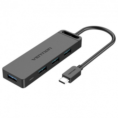 Хаб USB Vention TGKBF <Type-C to 4-Port USB 3.0 Hub with Power Supply Black 1M ABS Type>