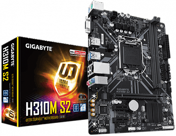 Материнская плата S-1151 H310 Gigabyte H310M-S2 <2xDDR4 Max 32G, 4xSATA, D-Sub, 2xUSB3.1, mATX>