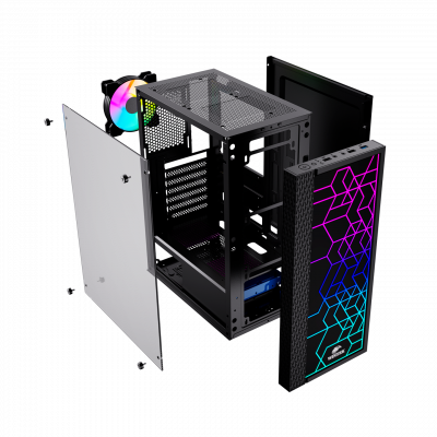 Корпус Wintek Mosaic PW09-05-B TG, ATX/Micro ATX, USB 1*3.0/2*2.0, HD-Audio+Mic, 0,5 mm,1*12cm fRGB