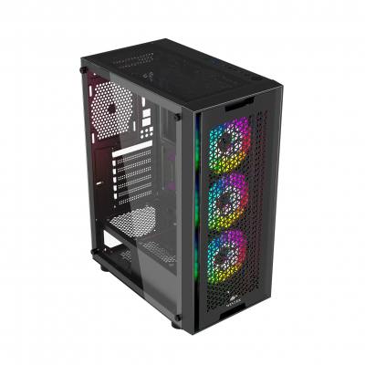 Корпус Wintek Andromeda D531-B TG, Micro ATX, USB 2*3.0/1*2.0, HD+Mic, 0,5mm, 3*12cm RGB fan, black