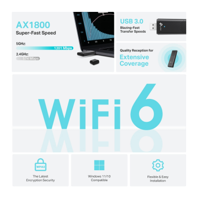 Двухдиапазонный беспроводной USB-адаптер Wi-Fi 6 TP-Link Archer TX1800U (EU)