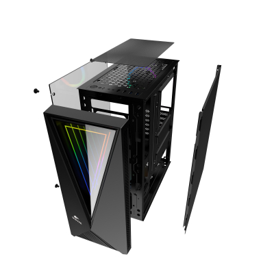 Корпус Wintek Space JX188-5 TG, ITX/ATX, USB2*3.0/2*2.0, HD-Audio+Mic, 0,5mm, 1*ARGB fan controller