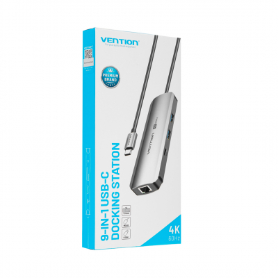 Докстанция Vention TQMHB <USB-C to HDMI/USB-C Gen 1/USB 3.0 x 2/RJ45/SD/TF/TRRS 3.5mm/PD>