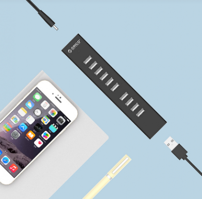 USB Хаб ORICO H1013-U2-BK <USB2.0x10, Кабель 1M, 5V2A,  BLACK>