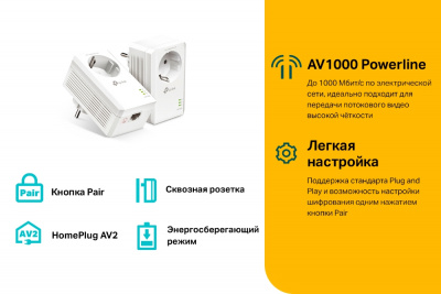 Сетевой адаптер Powerline Tp-Link TL-PA7017P KIT AC Pass Through